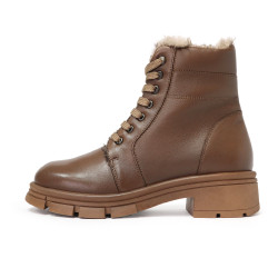 TINO BELLINI 貝里尼 真皮綁帶毛絨極保暖雪靴FWMV019-6(咖色)