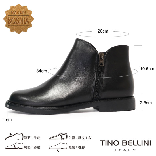 TINO BELLINI 貝里尼 歐洲進口 經典素面 平底短靴 FWMV025-1(黑色)