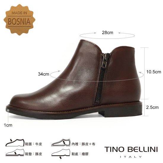 TINO BELLINI 貝里尼 歐洲進口 經典素面 平底短靴 FWMV025-6(咖色)