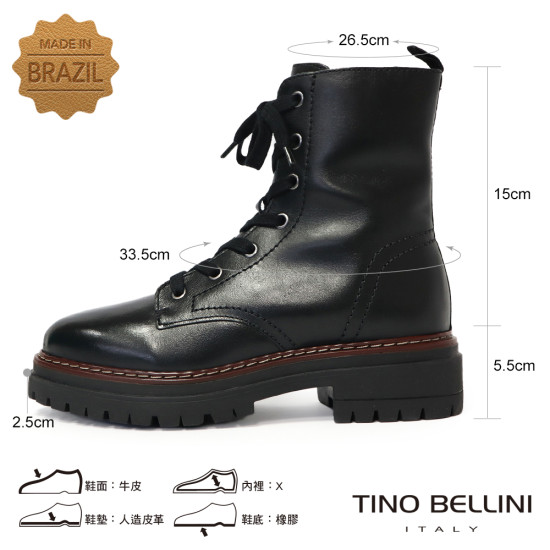 TINO BELLINI 貝里尼 巴西進口 經典 綁帶 7孔 短靴 FWNT051-1(黑色)