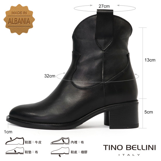 TINO BELLINI 阿爾巴尼亞進口 帥氣牛仔風 短筒 粗跟 FWOV028-1(黑色)