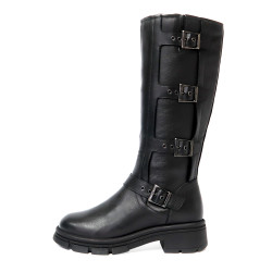 TINO BELLINI 貝里尼 阿爾巴尼亞進口 個性騎士真皮多扣環厚底中筒靴FWWV005-1(黑色)