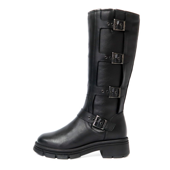 TINO BELLINI 貝里尼 阿爾巴尼亞進口 個性騎士真皮多扣環厚底中筒靴FWWV005-1(黑色)