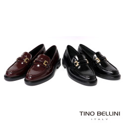 TINO BELLINI 貝里尼 義大利進口 金屬扣飾亮面皮革樂福鞋FYLT055-1(黑色)
