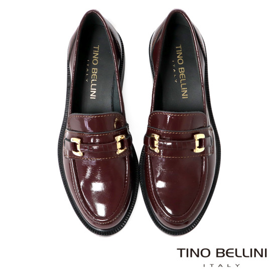 TINO BELLINI 貝里尼 義大利進口 金屬扣飾亮面皮革樂福鞋FYLT055-A(酒紅色)