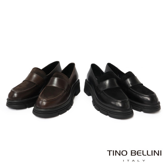 TINO BELLINI 貝里尼 阿爾巴尼亞進口 經典黑 厚底皮革樂福鞋FYLT058-1(黑色)