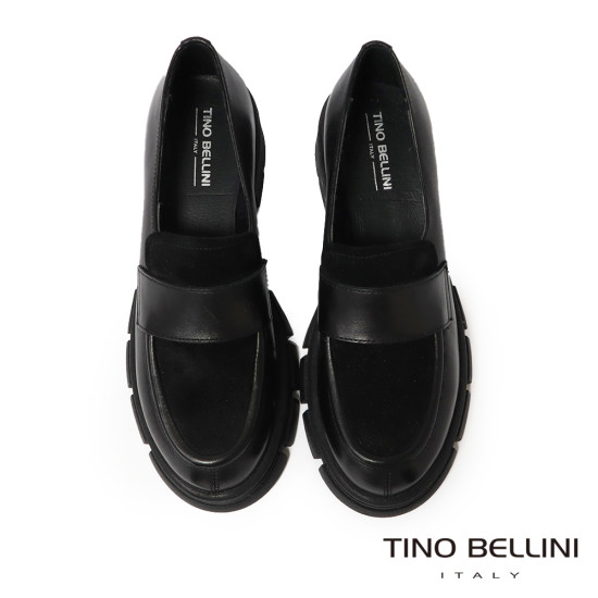 TINO BELLINI 貝里尼 阿爾巴尼亞進口 經典黑 厚底皮革樂福鞋FYLT058-1(黑色)