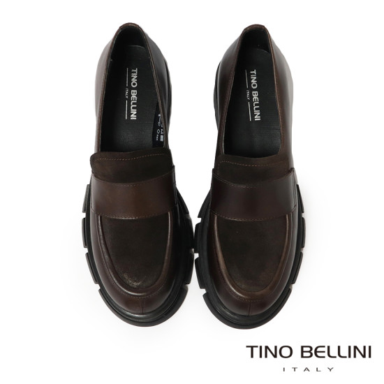 TINO BELLINI 貝里尼 阿爾巴尼亞進口 經典黑 厚底皮革樂福鞋FYLT058-6(咖色)