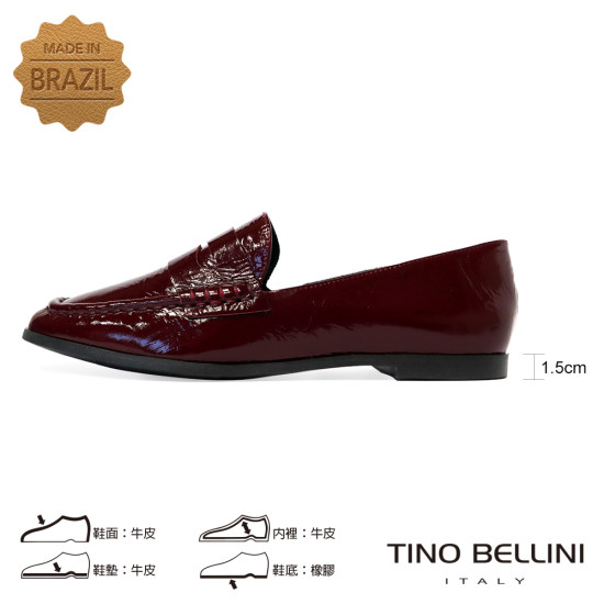 TINO BELLINI 貝里尼 巴西進口 經典造型酒紅漆皮樂福鞋FYLV046-A(酒紅色)