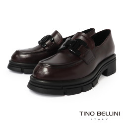 TINO BELLINI 貝里尼 阿爾巴尼亞進口 馬銜扣造型真皮厚底樂福鞋FYLV047-A(酒紅色)