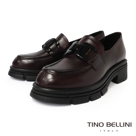 TINO BELLINI 貝里尼 阿爾巴尼亞進口 馬銜扣造型真皮厚底樂福鞋FYLV047-A(酒紅色)