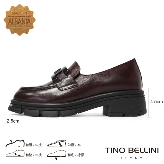 TINO BELLINI 貝里尼 阿爾巴尼亞進口 馬銜扣造型真皮厚底樂福鞋FYLV047-A(酒紅色)