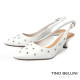 TINO BELLINI 貝里尼 巴西進口個性鉚釘尖頭後扣帶中高跟鞋FS1T011-0(白色)