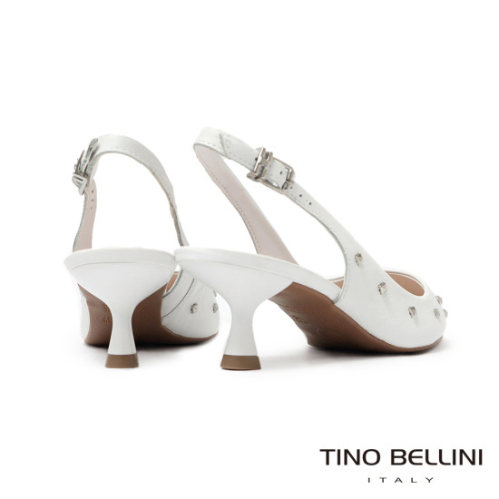 TINO BELLINI 貝里尼 巴西進口個性鉚釘尖頭後扣帶中高跟鞋FS1T011-0(白色)