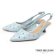 TINO BELLINI 貝里尼 巴西進口個性鉚釘尖頭後扣帶中高跟鞋FS1T011-4(藍色)