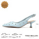 TINO BELLINI 貝里尼 巴西進口個性鉚釘尖頭後扣帶中高跟鞋FS1T011-4(藍色)