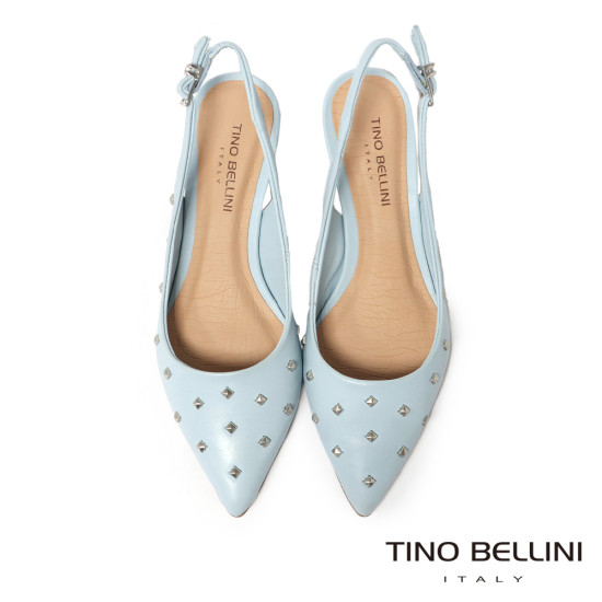 TINO BELLINI 貝里尼 巴西進口個性鉚釘尖頭後扣帶中高跟鞋FS1T011-4(藍色)