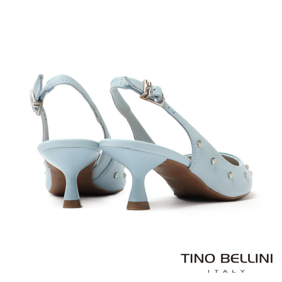 TINO BELLINI 貝里尼 巴西進口個性鉚釘尖頭後扣帶中高跟鞋FS1T011-4(藍色)