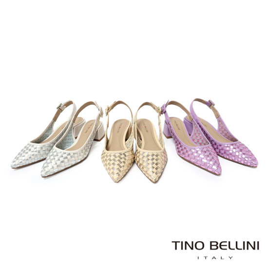 TINO BELLINI 巴西進口真皮尖頭編織造型高跟鞋FS1T013-8(紫色)