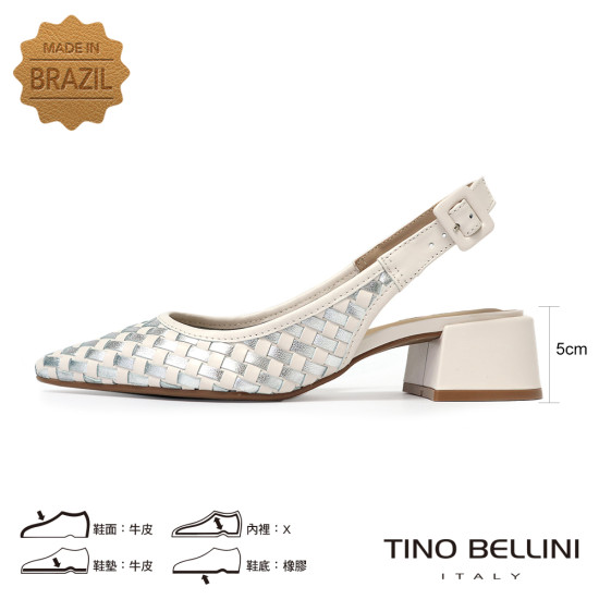 TINO BELLINI 巴西進口真皮尖頭編織造型高跟鞋FS1T013-D(銀色)