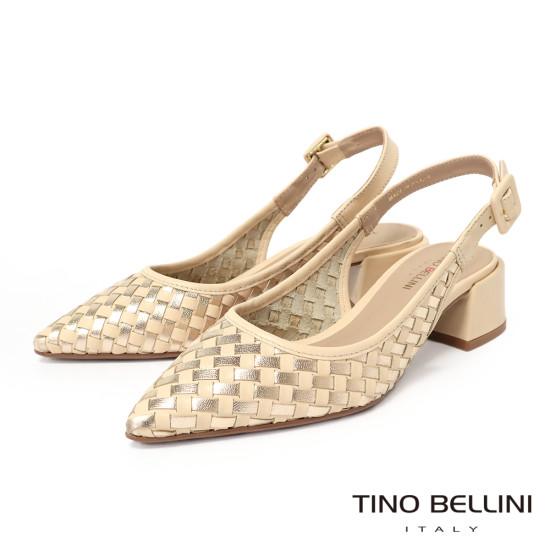 TINO BELLINI 巴西進口真皮尖頭編織造型高跟鞋FS1T013-F(金色)