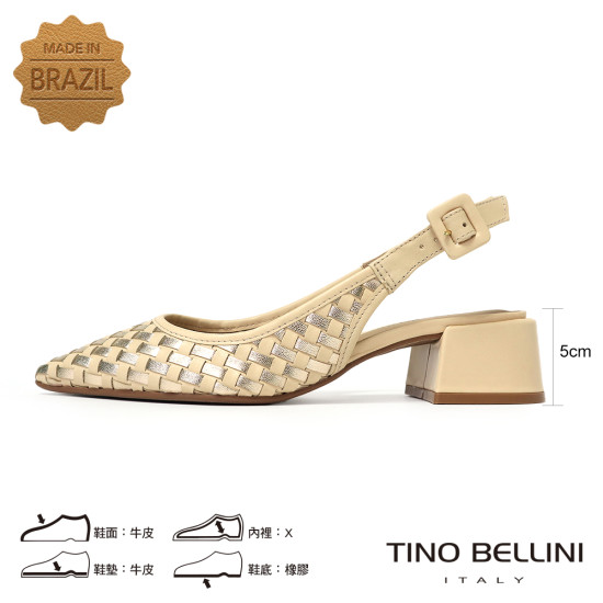 TINO BELLINI 巴西進口真皮尖頭編織造型高跟鞋FS1T013-F(金色)