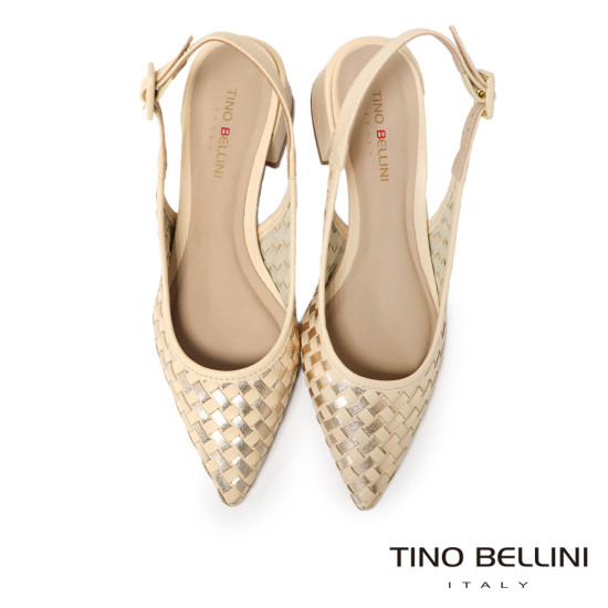 TINO BELLINI 巴西進口真皮尖頭編織造型高跟鞋FS1T013-F(金色)