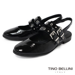 TINO BELLINI 貝里尼 巴西進口甜美個性鉚釘漆皮低跟娃娃鞋FS1T016-1(黑色)