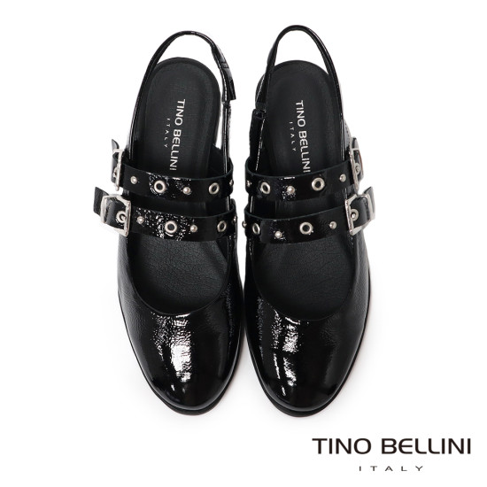 TINO BELLINI 貝里尼 巴西進口甜美個性鉚釘漆皮低跟娃娃鞋FS1T016-1(黑色)