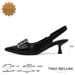 TINO BELLINI 貝里尼 巴西進口率性釦飾造型尖頭後扣帶低跟鞋FS1V004-1(黑色)