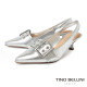 TINO BELLINI 貝里尼 巴西進口率性釦飾造型尖頭後扣帶低跟鞋FS1V005-D(銀色)