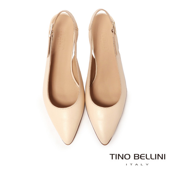 TINO BELLINI 貝里尼 巴西進口尖頭素面後繫帶粗跟鞋FS1V006-3(米色)