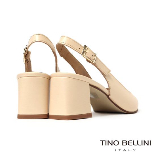 TINO BELLINI 貝里尼 巴西進口尖頭素面後繫帶粗跟鞋FS1V006-3(米色)