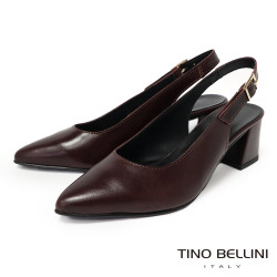 TINO BELLINI 貝里尼 巴西進口尖頭素面後繫帶粗跟鞋FS1V006-A(酒紅)