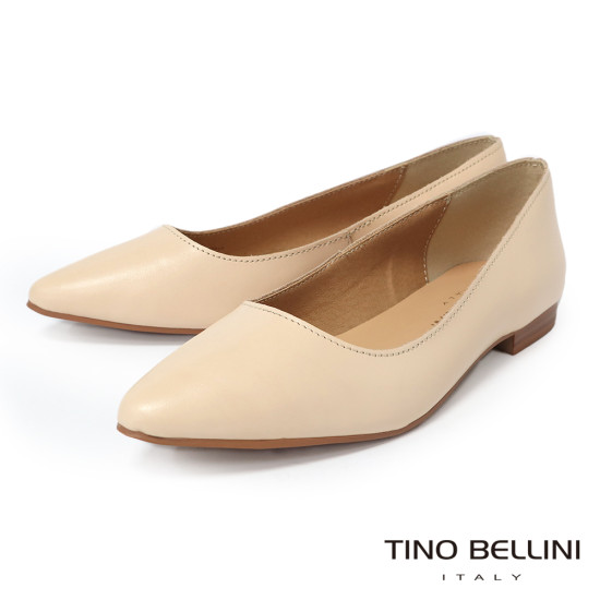 TINO BELLINI 貝里尼 義大利進口素面尖頭平底鞋FSBT012A-03(米色)