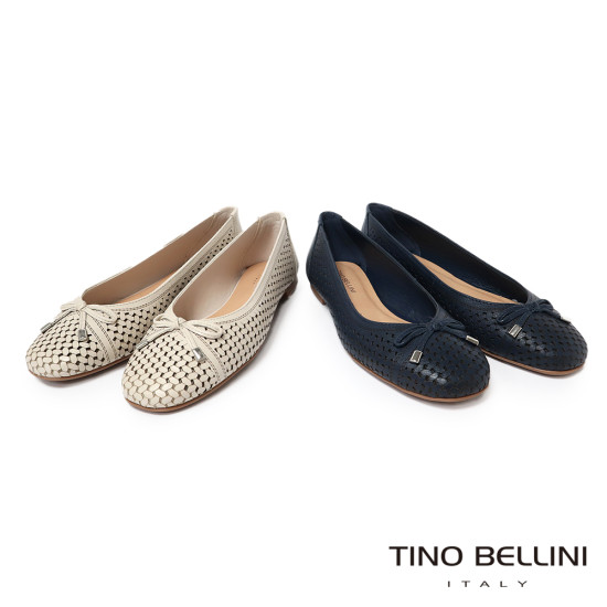 TINO BELLINI 貝里尼 巴西進口氣質鏤空雕刻編織造型透氣平底娃娃鞋FSBT026-0(白色)