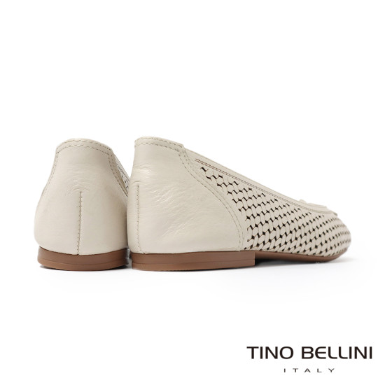TINO BELLINI 貝里尼 巴西進口氣質鏤空雕刻編織造型透氣平底娃娃鞋FSBT026-0(白色)
