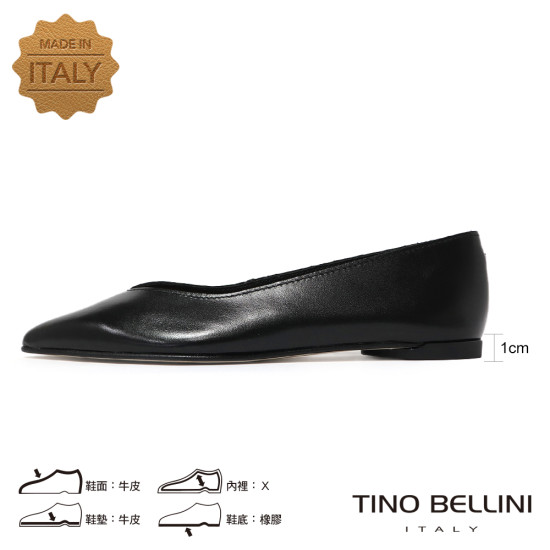 TINO BELLINI 貝里尼 義大利進口真皮尖頭平底鞋FSBV024-1(黑色)