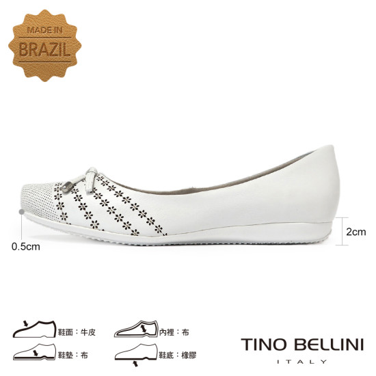 TINO BELLINI 貝里尼 巴西進口刻花優雅小花平底鞋FSBV025-0(白色)