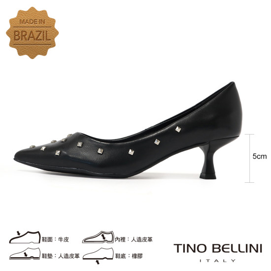 TINO BELLINI 貝里尼 巴西進口個性鉚釘跟鞋FSCT017-1(黑色)
