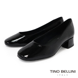 TINO BELLINI 貝里尼 巴西進口復古典雅圓頭漆皮粗跟鞋FSCT019-1(黑色)