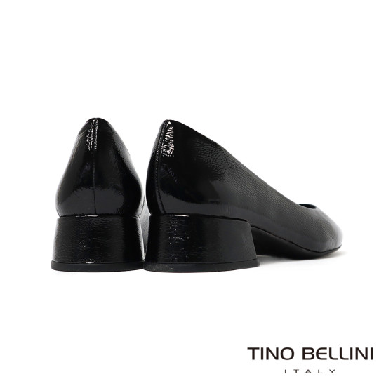 TINO BELLINI 貝里尼 巴西進口復古典雅圓頭漆皮粗跟鞋FSCT019-1(黑色)