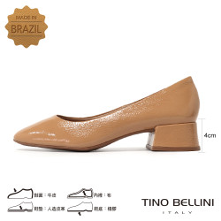 TINO BELLINI 貝里尼 巴西進口復古典雅圓頭漆皮粗跟鞋FSCT019-3(米色)