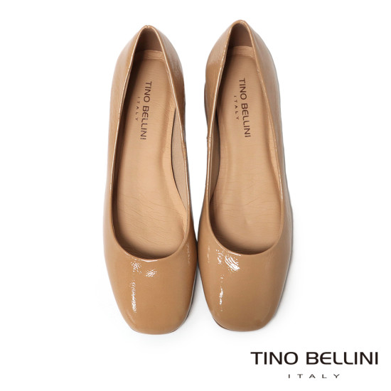 TINO BELLINI 貝里尼 巴西進口復古典雅圓頭漆皮粗跟鞋FSCT019-3(米色)