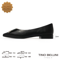 TINO BELLINI 貝里尼 進口羊皮尖頭金屬飾釦平底娃娃鞋FSCT020-1(黑色)