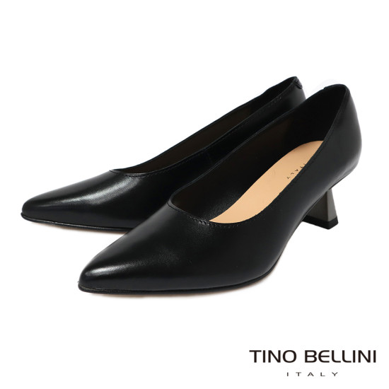 TINO BELLINI 貝里尼 義大利進口素雅真皮尖頭酒杯跟包鞋FSDT014-1(黑色)