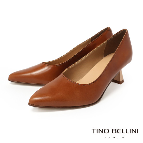 TINO BELLINI 貝里尼 義大利進口素雅真皮尖頭酒杯跟包鞋FSDT014-9(駝色)