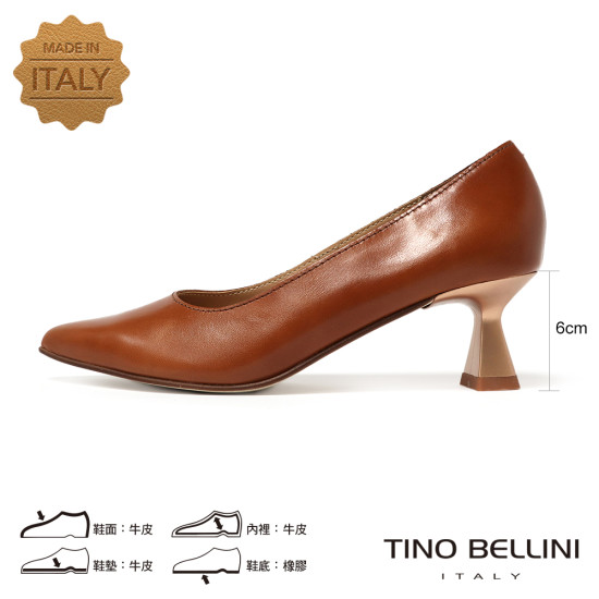 TINO BELLINI 貝里尼 義大利進口素雅真皮尖頭酒杯跟包鞋FSDT014-9(駝色)