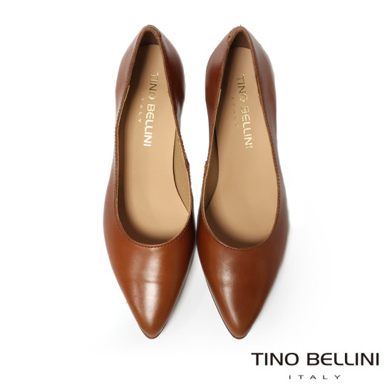TINO BELLINI 貝里尼 義大利進口素雅真皮尖頭酒杯跟包鞋FSDT014-9(駝色)