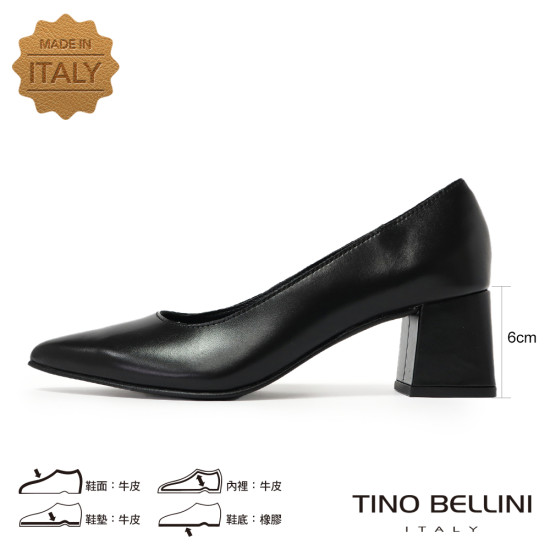 TINO BELLINI 貝里尼 義大利進口真皮尖頭粗跟包鞋FSDV011-1(黑色)